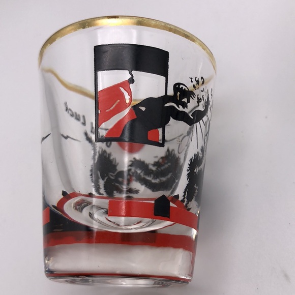 VTG 1960’s Good Luck Black Cat & Cannibal Shot Glass Halloween Bar Ware Pair. - Picture 2 of 12